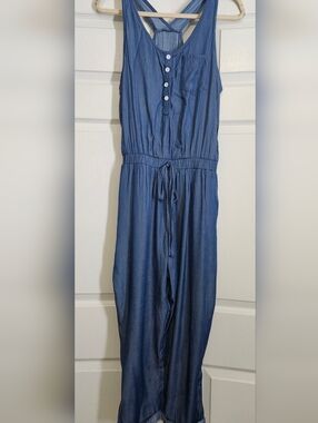Blue Chambray Drawstring Jumpsuit
